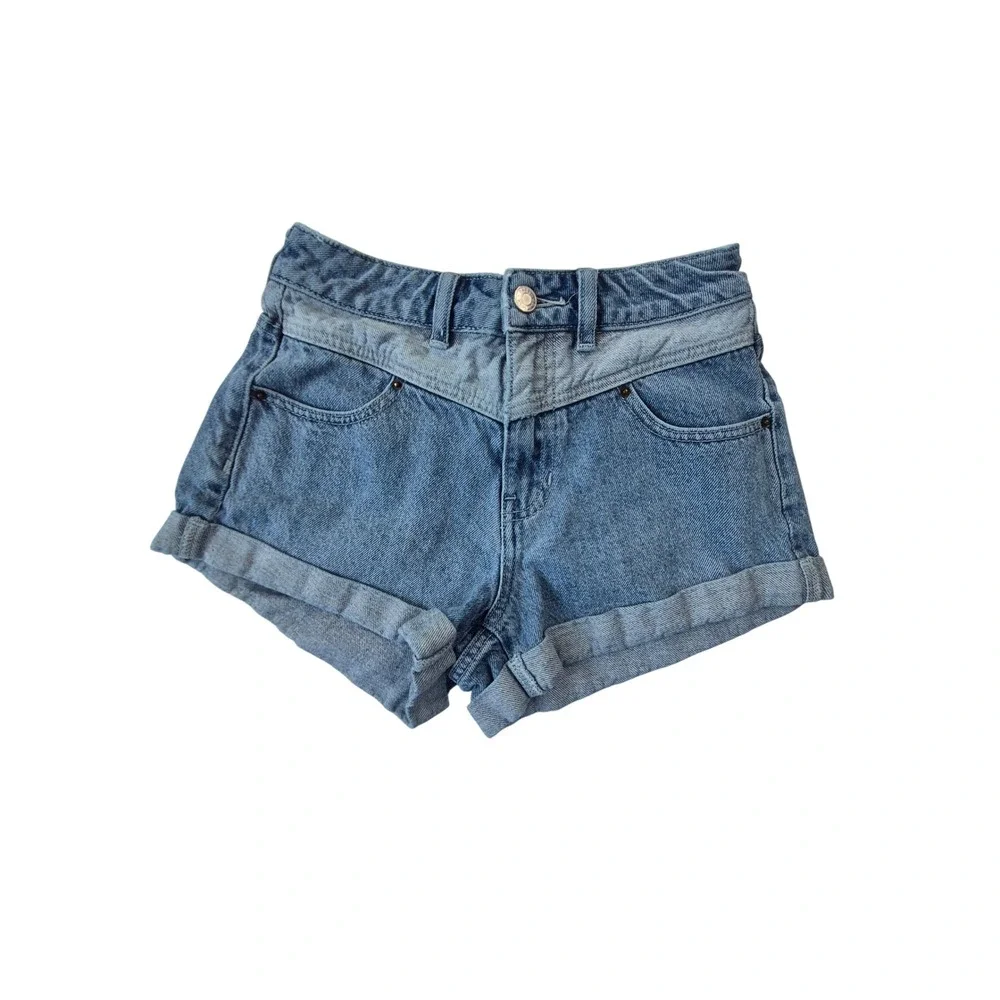 PacSun Mom Jean Shorts Jorts Women's 24 High Rise V-Yoke Cuffed Denim